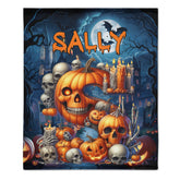 Custom Halloween Blanket โ Personalized Pumpkin Skull Throw Blanket โ Gift for Kids & Horror Lovers